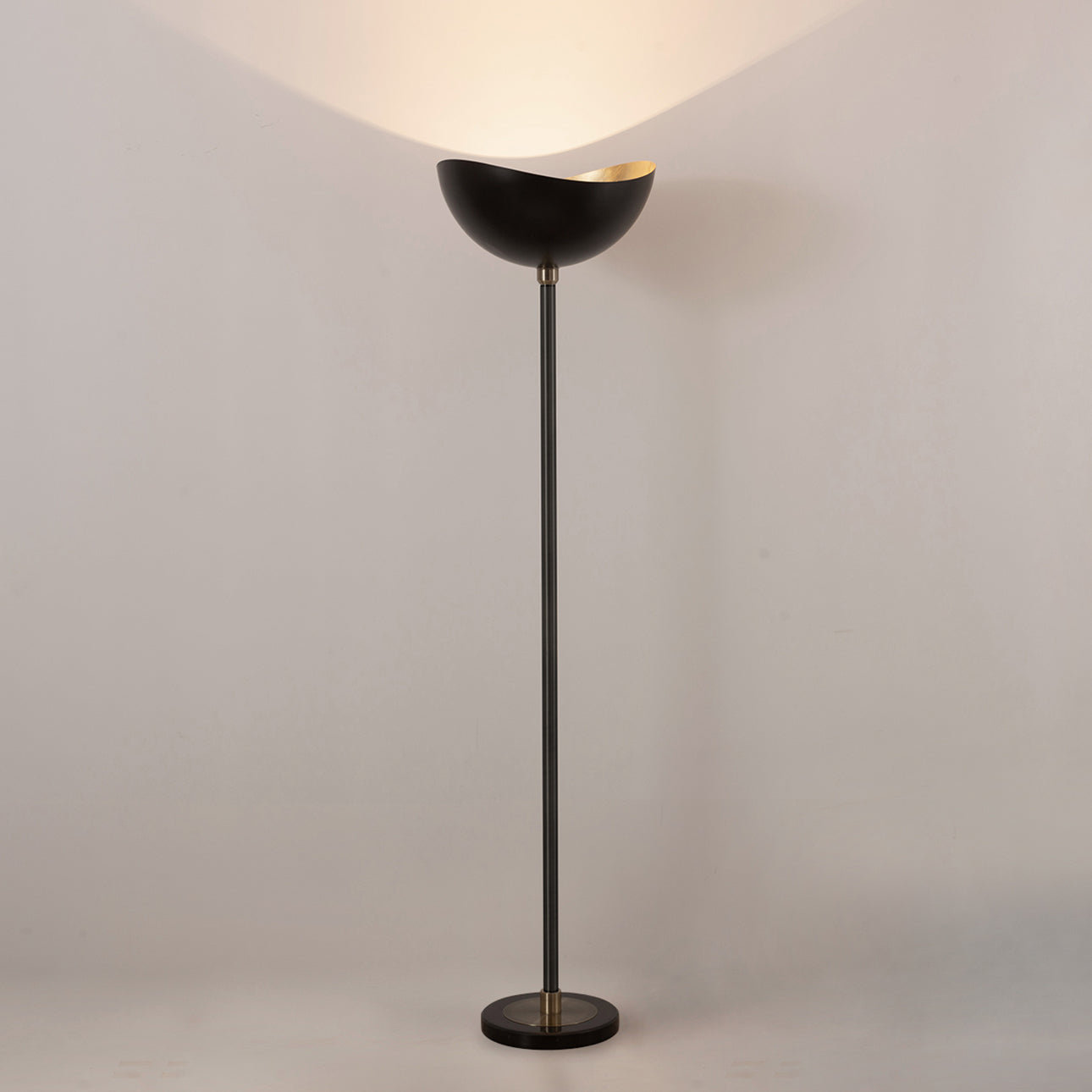Luna Bella Torchiere Floor Lamp Matte Black Gold Leaf Shade Weathered Brass Black 1510017Wb by Nova California