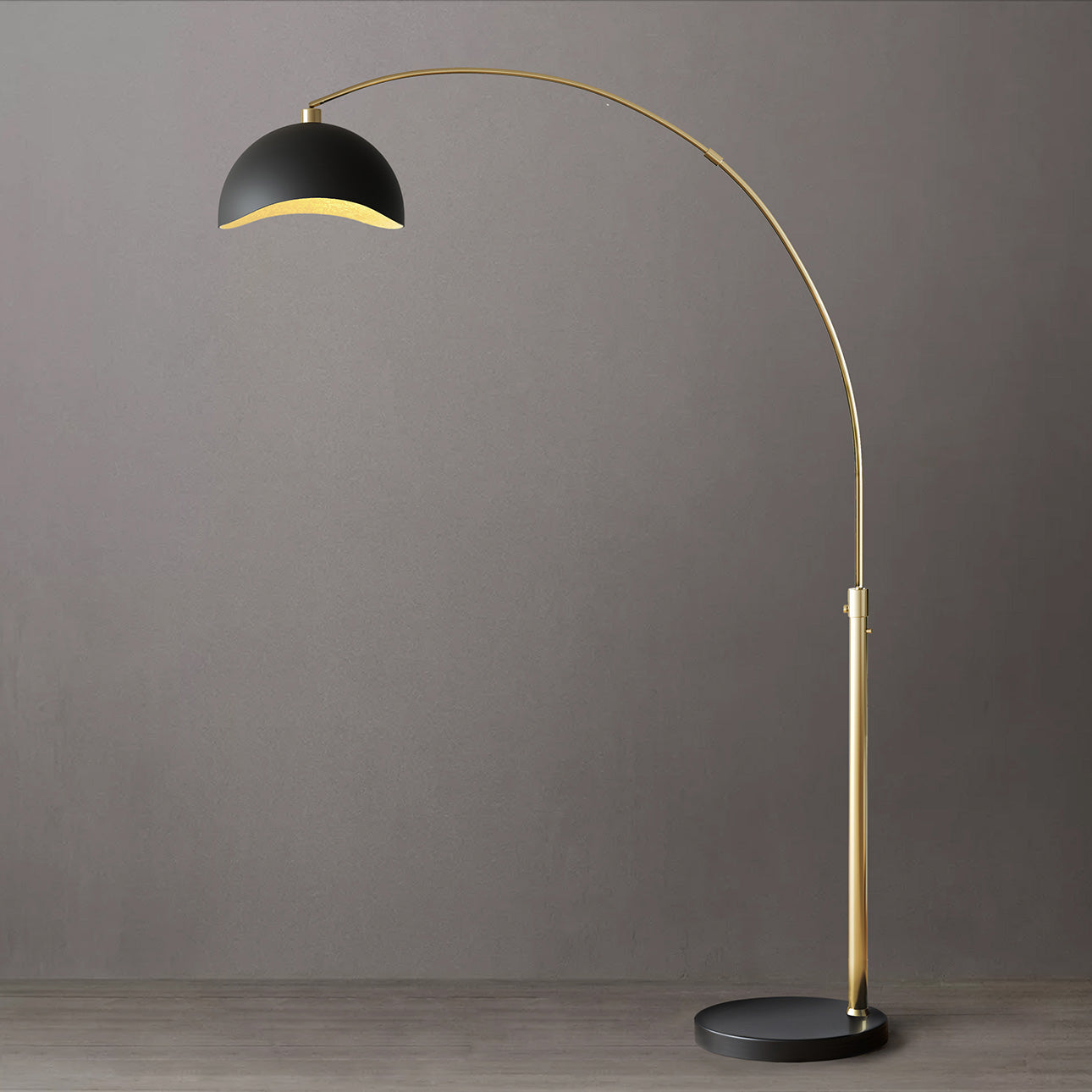 Luna Bella Arc Floor Lamp 92 Weathered Brass Matte Black Gold Leaf Shade 2111017 by Nova California