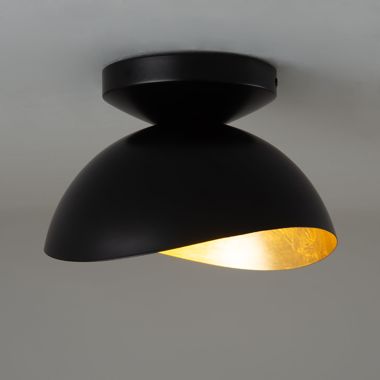 Luna Bella Flush Mount Ceiling Light Matte Black Gold Leaf Shade Weathered Brass 3611028Mb by Nova California