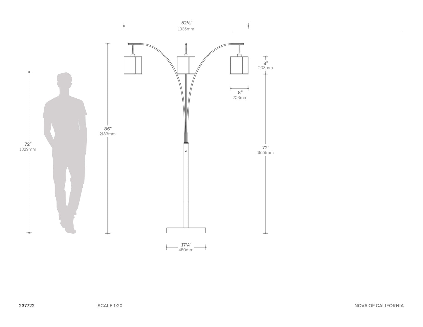 Layers Natural Mica 3 Light Arc Floor Lamp 86 Charcoal Gray Gunmetal 237722 by Nova California