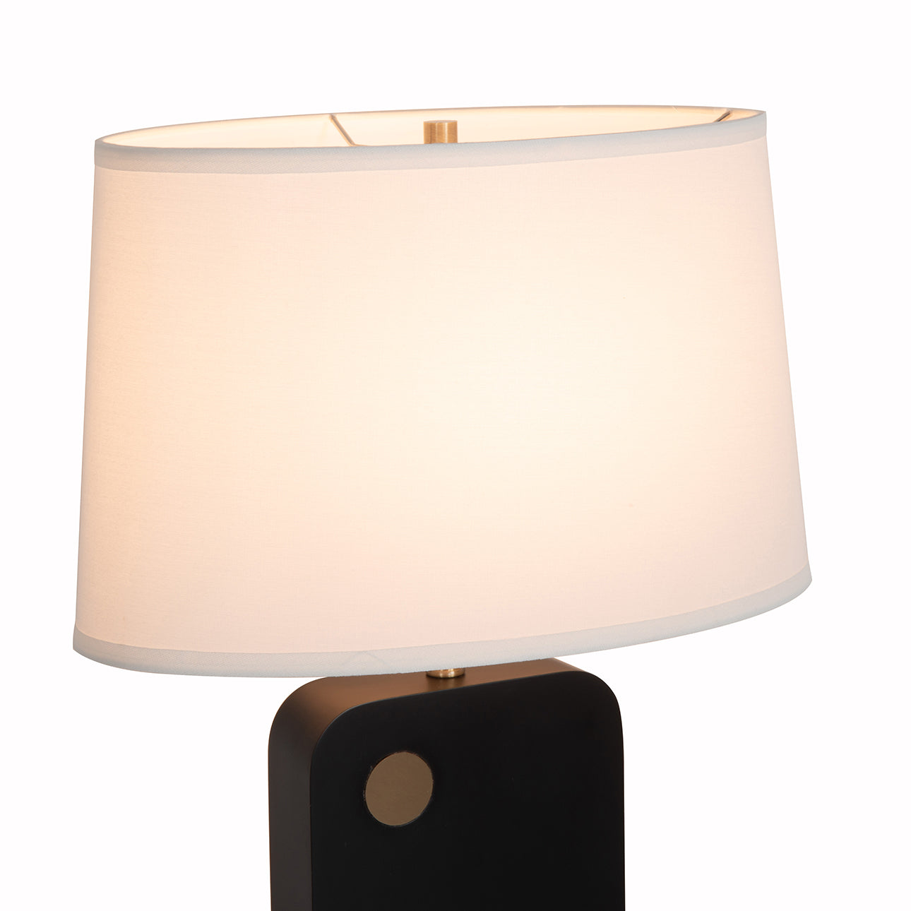 Laurel Table Lamp Ebony Wood Weathered Brass White Linen Shade 1011513B by Nova California
