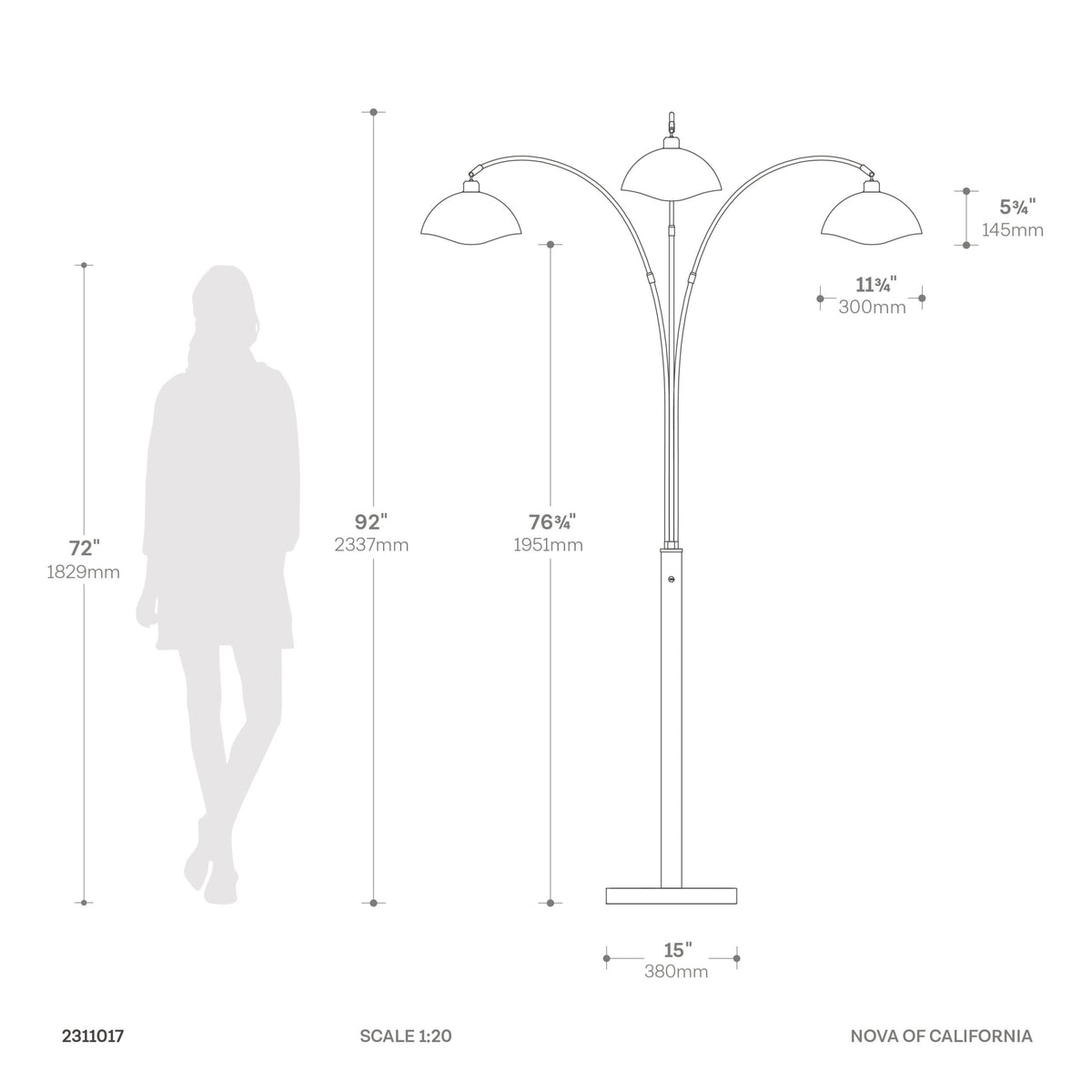 Luna Bella 3-Light Arc Floor Lamp by Nova of California – view 12