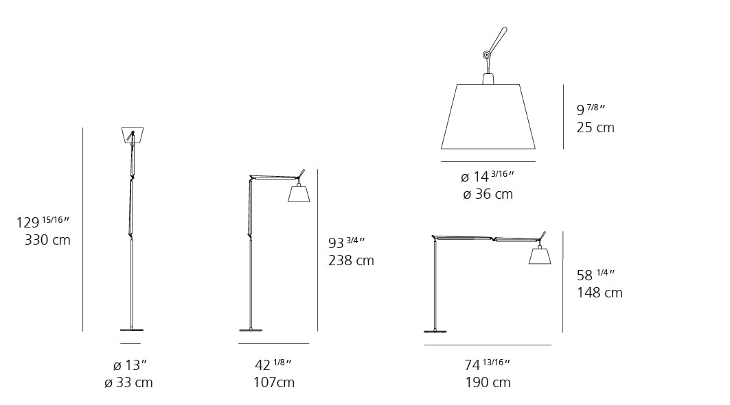 Artemide Tolomeo Mega Floor with 14" Diffuser Parchment Aluminum TLM0101