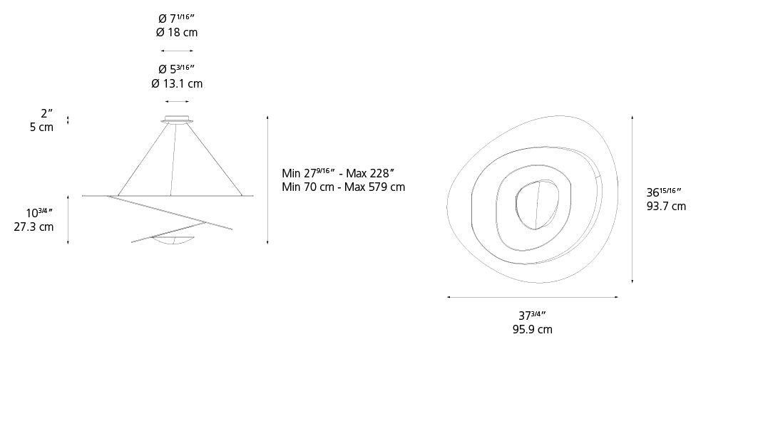 Artemide Pirce Suspension LED 3000K Extended 19Ft 1254118AEXT