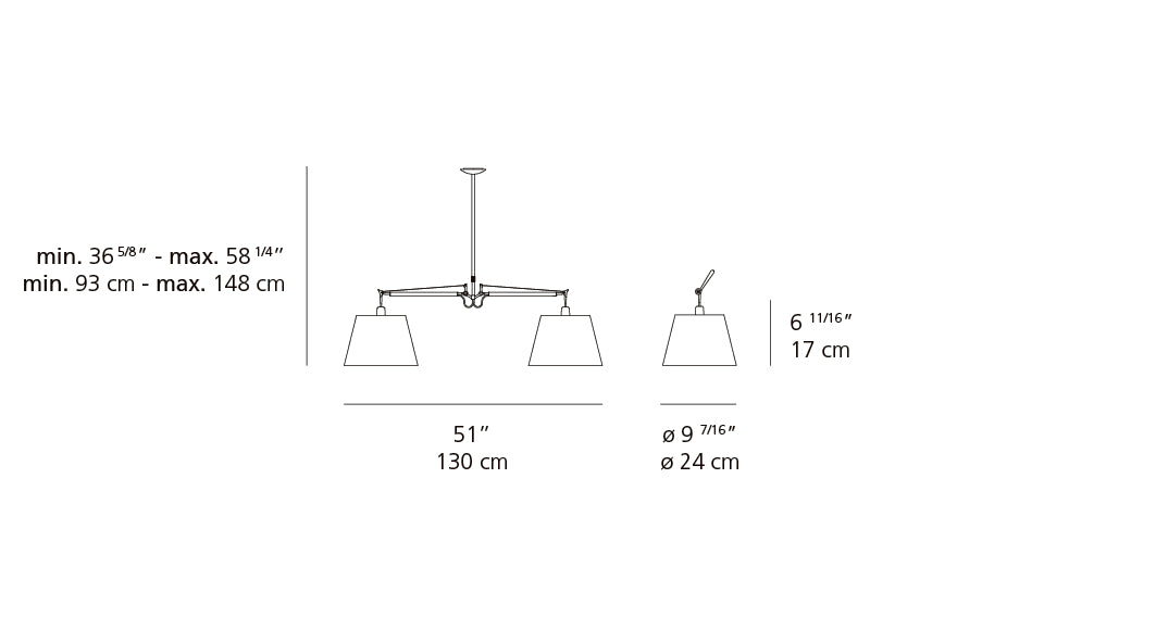 Artemide Tolomeo Double Shade Suspension with 10" Diffuser Parchment TOL1000