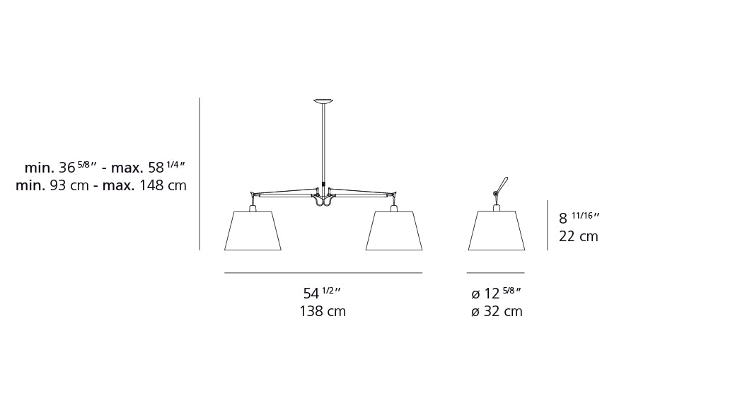 Artemide Tolomeo Double Shade Suspension with 12" Diffuser Parchment TOL1002