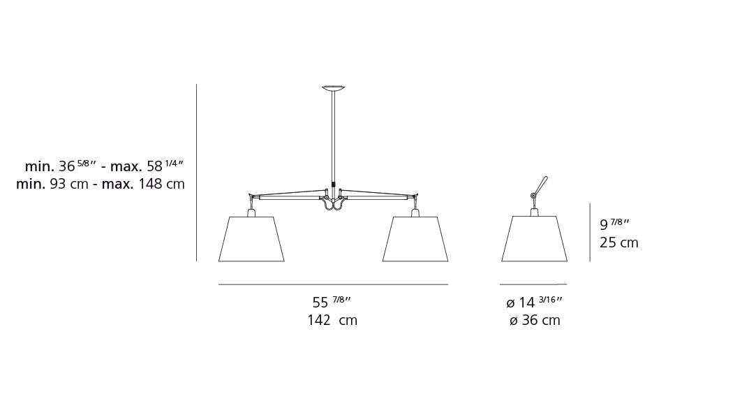Artemide Tolomeo Double Shade Suspension with 14" Diffuser Parchment TOL1004