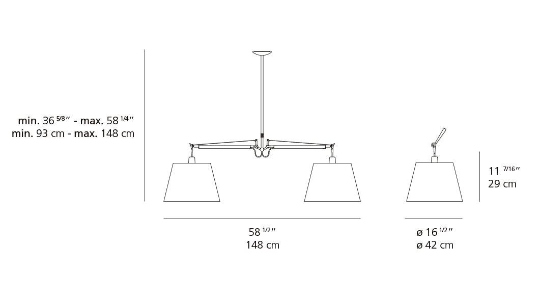 Artemide Tolomeo Double Shade Suspension with 17" Diffuser Parchment TOL1006