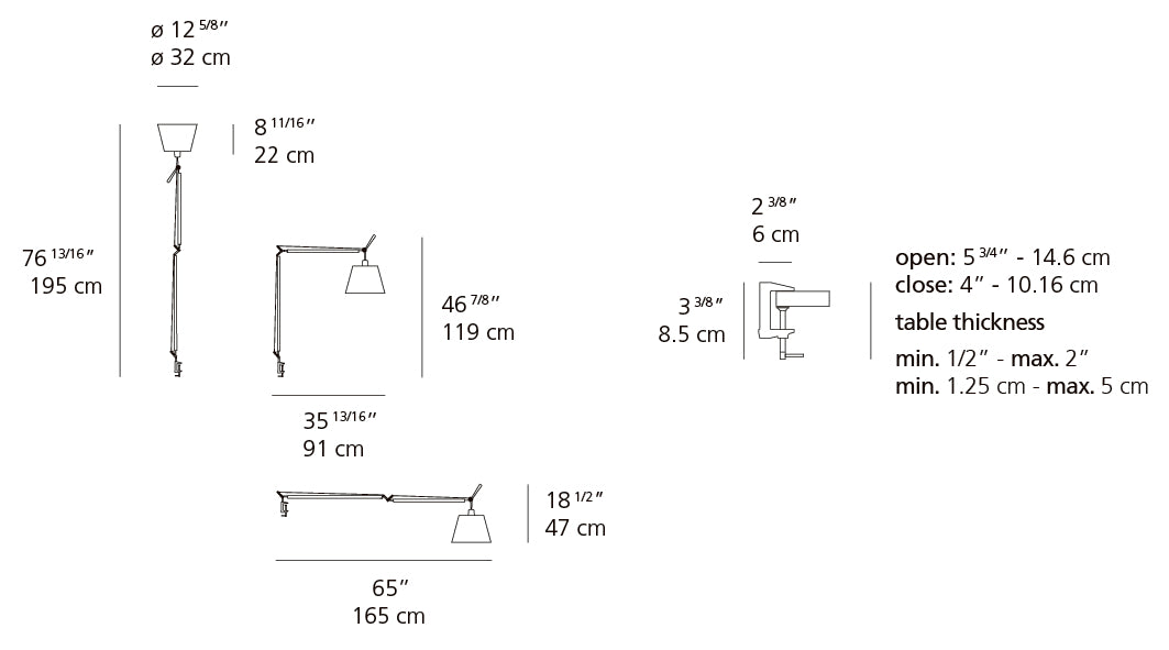 Artemide Tolomeo Mega Aluminum with 12" Diffuser Parchment and Table Clamp TLM0000