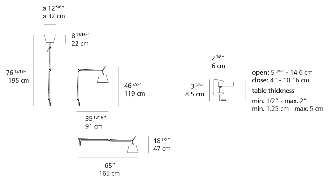 Artemide Tolomeo Mega Aluminum with 12" Diffuser Fiber and Table Clamp TLM0003