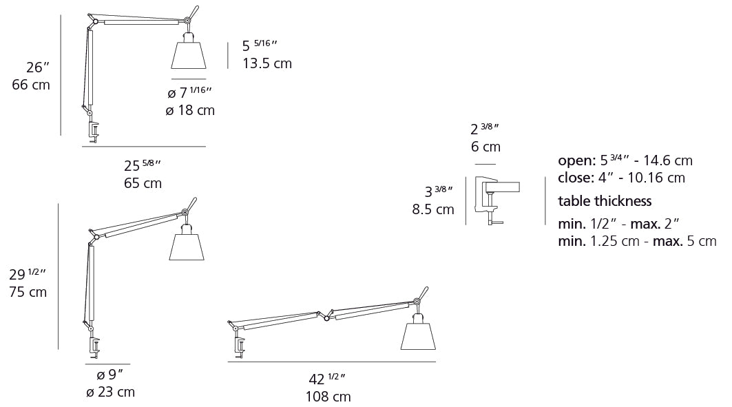Artemide Tolomeo with Shade Aluminum/Parchment with Clamp TLS0002