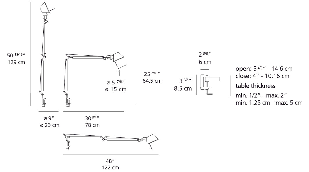 Artemide Tolomeo Classic LED Aluminum with Clamp TOL0020