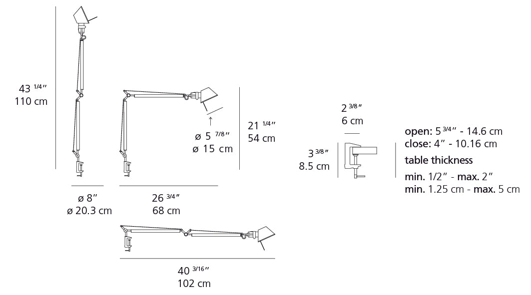 Artemide Tolomeo Mini Aluminum with Clamp TOL0055