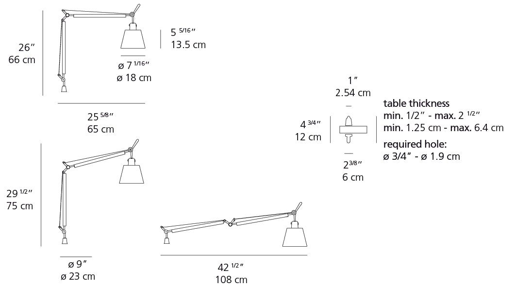 Artemide Tolomeo with Shade Aluminum/Parchment with In-Set Pivot TLS0004