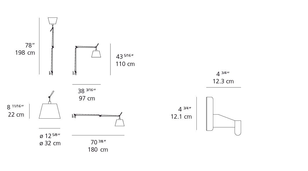 Artemide Tolomeo Mega Wall with 12" Diffuser Fiber Aluminum TLM1101