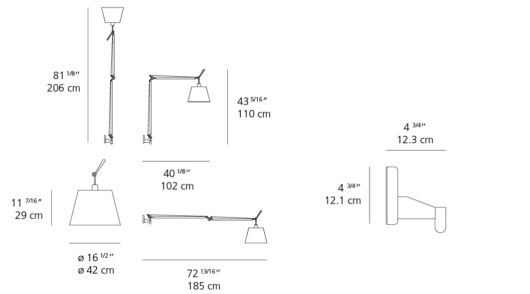 Artemide Tolomeo Mega Wall with 17" Diffuser Fiber Aluminum TLM1105