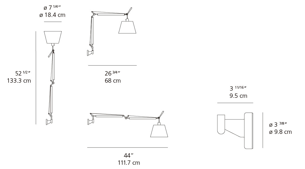 Artemide Tolomeo with Shade Aluminum/Parchment with S Bracket TLS1100