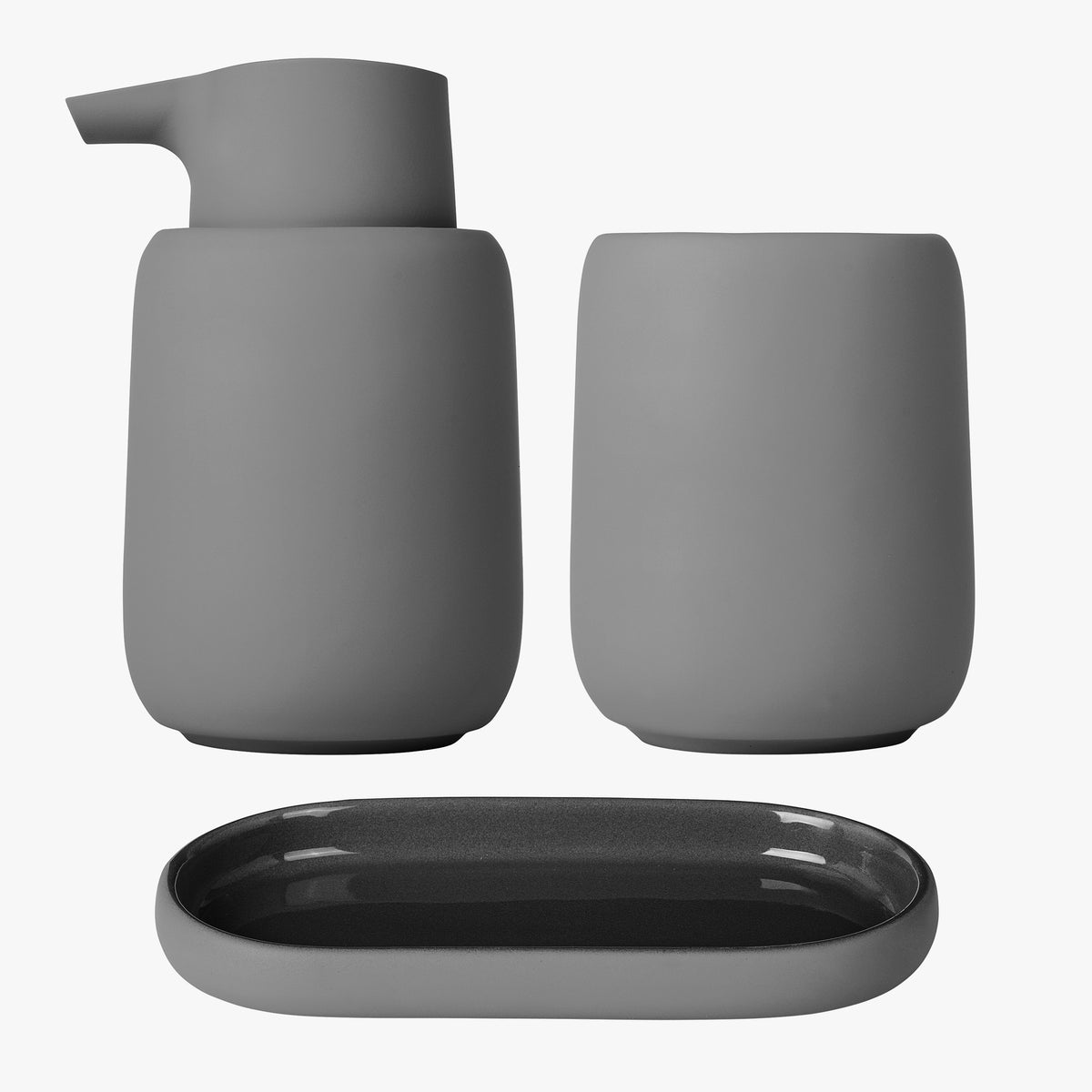 blomus SONO 3-Piece Bathroom Accessory Set – Stone Taupe bathroom set, product photo