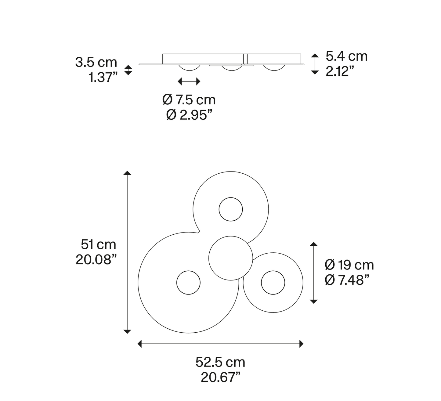 Bugia Triple Modern Ceiling Light by Lodes