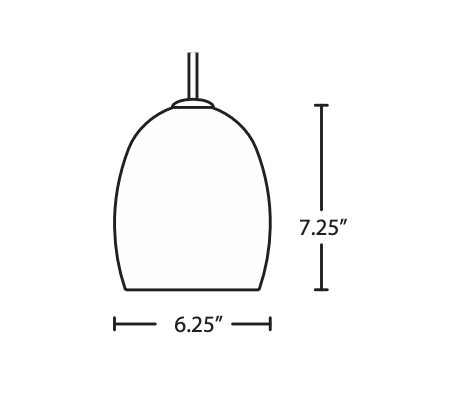 Technical line drawing of contemporary pendant light with handcrafted glass shade