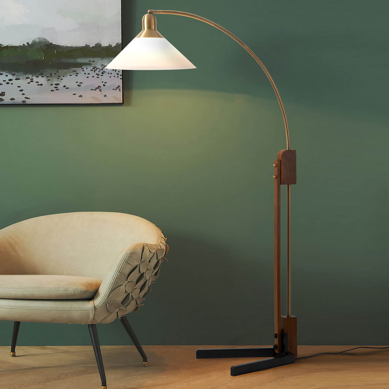 Melmar Chairside Arc Floor Lamp Weathered Brass Walnut 26265Wb by Nova California