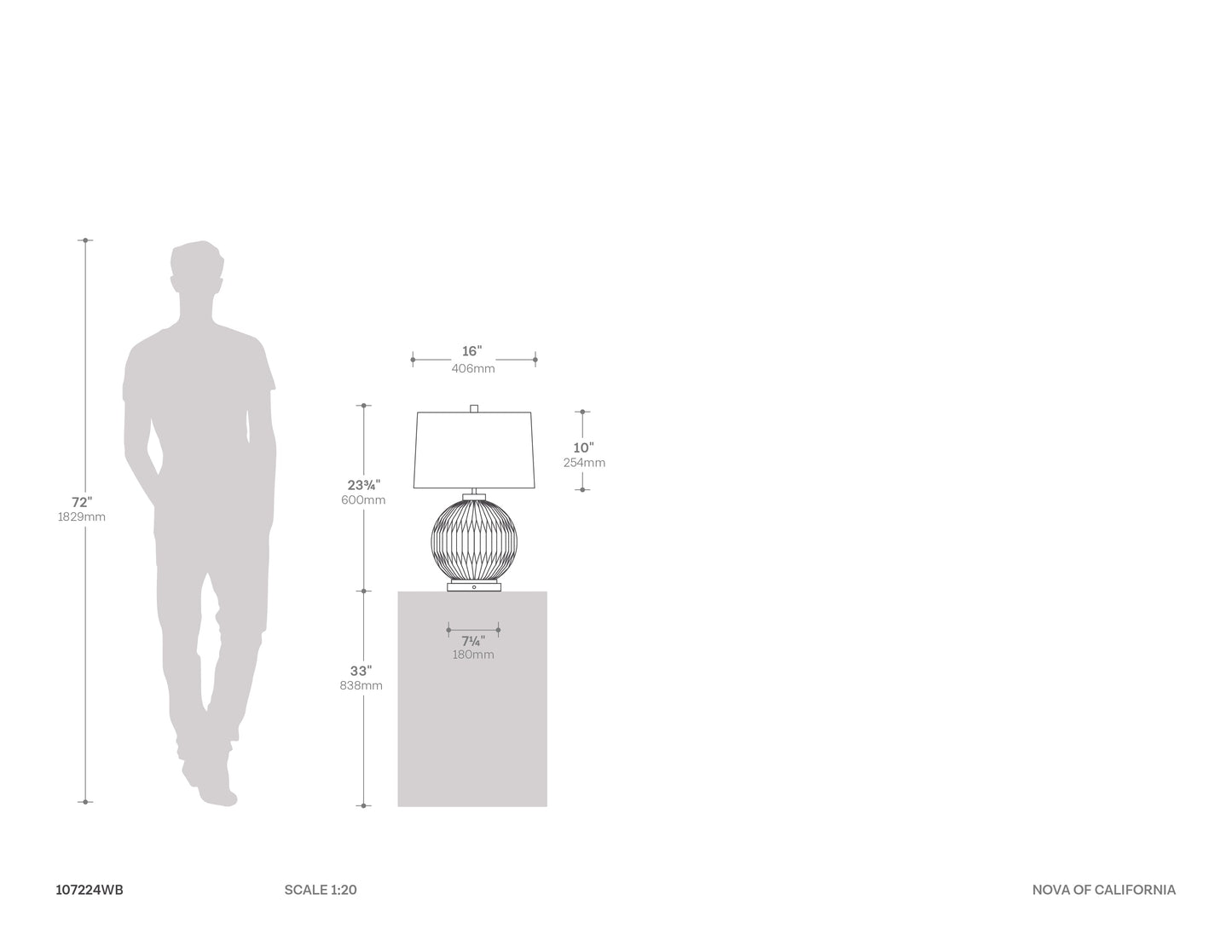 Moraga Table Lamp 24 Bone Porcelain Walnut 107224Wb by Nova California