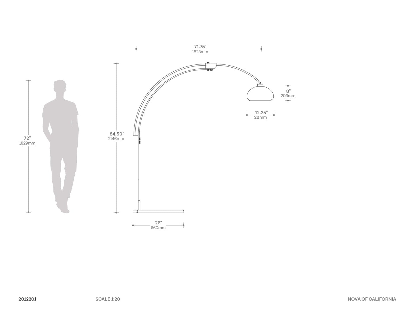 Morelli Arc Floor Lamp 84 Satin Nickel Black 2012201Sn by Nova California