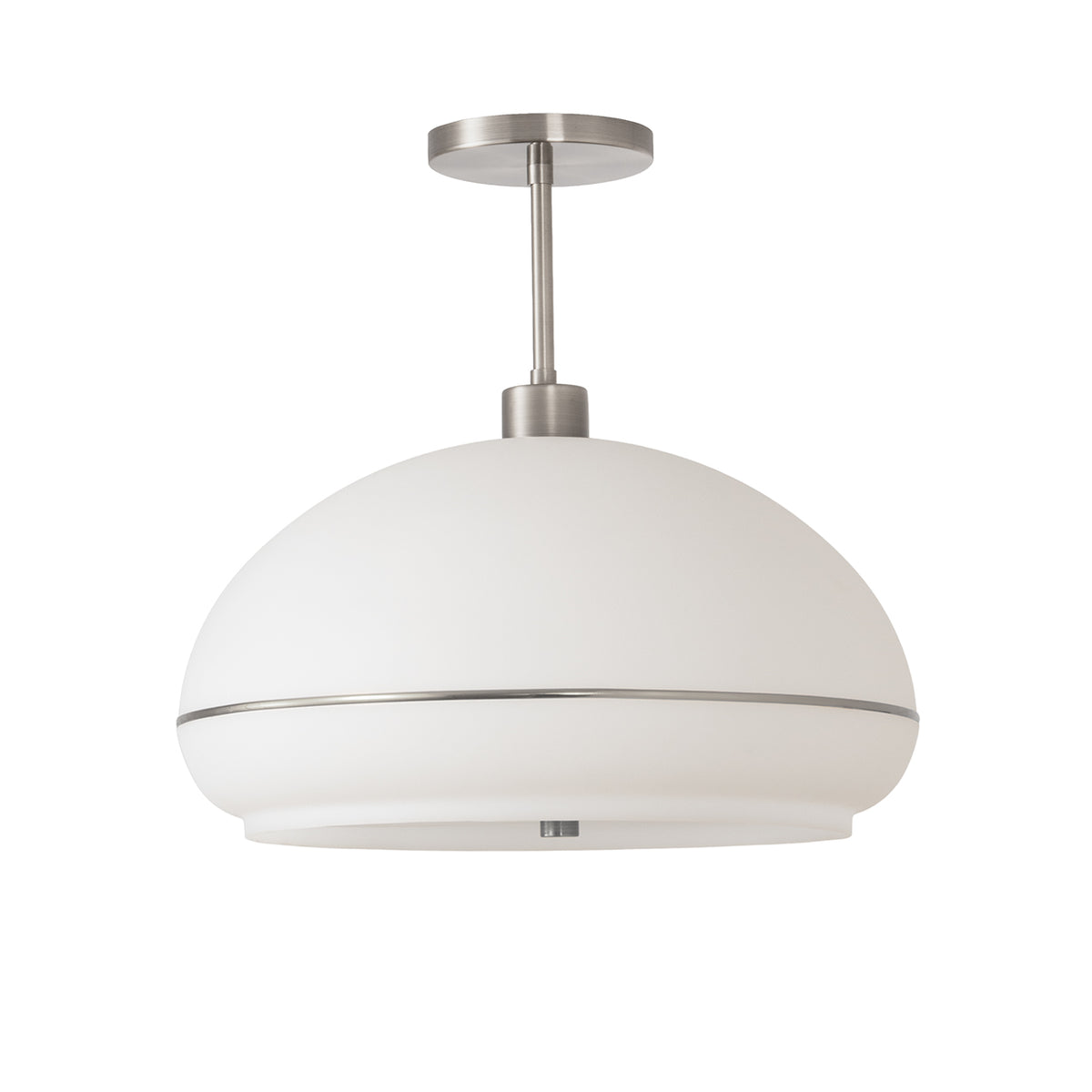 Morelli Semi Flush Mount by Nova of California, White with Satin Nickel Stripe shade, Satin Nickel body, Satin Nickel base – view 7