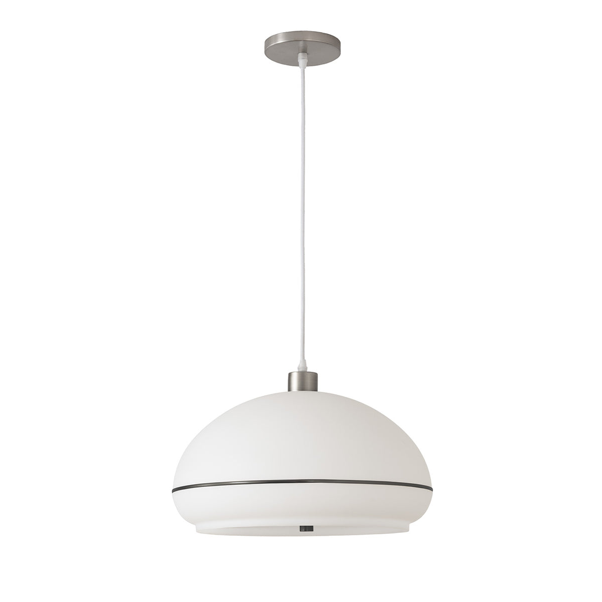 Morelli Pendant by Nova of California, White with Black Nickel Stripe shade, Satin Nickel base, Satin Nickel body – view 7