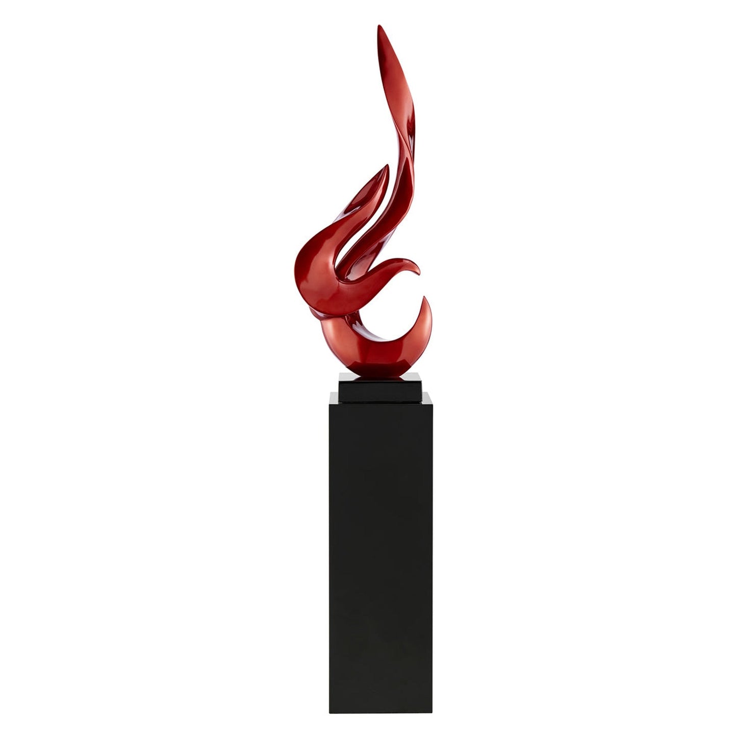 Flame Floor Sculpture 65" Tall Metallic Red With Black Stand by Finesse Decor FLAME-MR/B