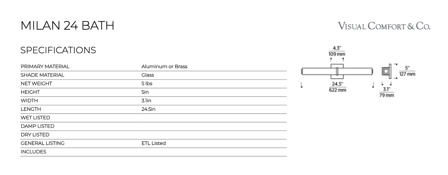 Visual Comfort Milan 24 Led High Cri Bath Light
