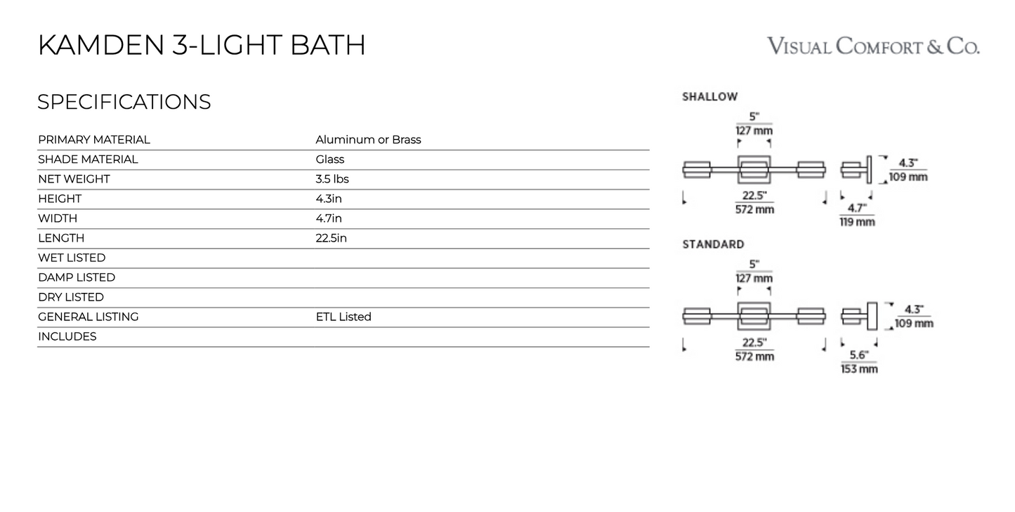 Kamden 3 Light Vanity Light 700Bckmd3H by Visual & Comfort & Co