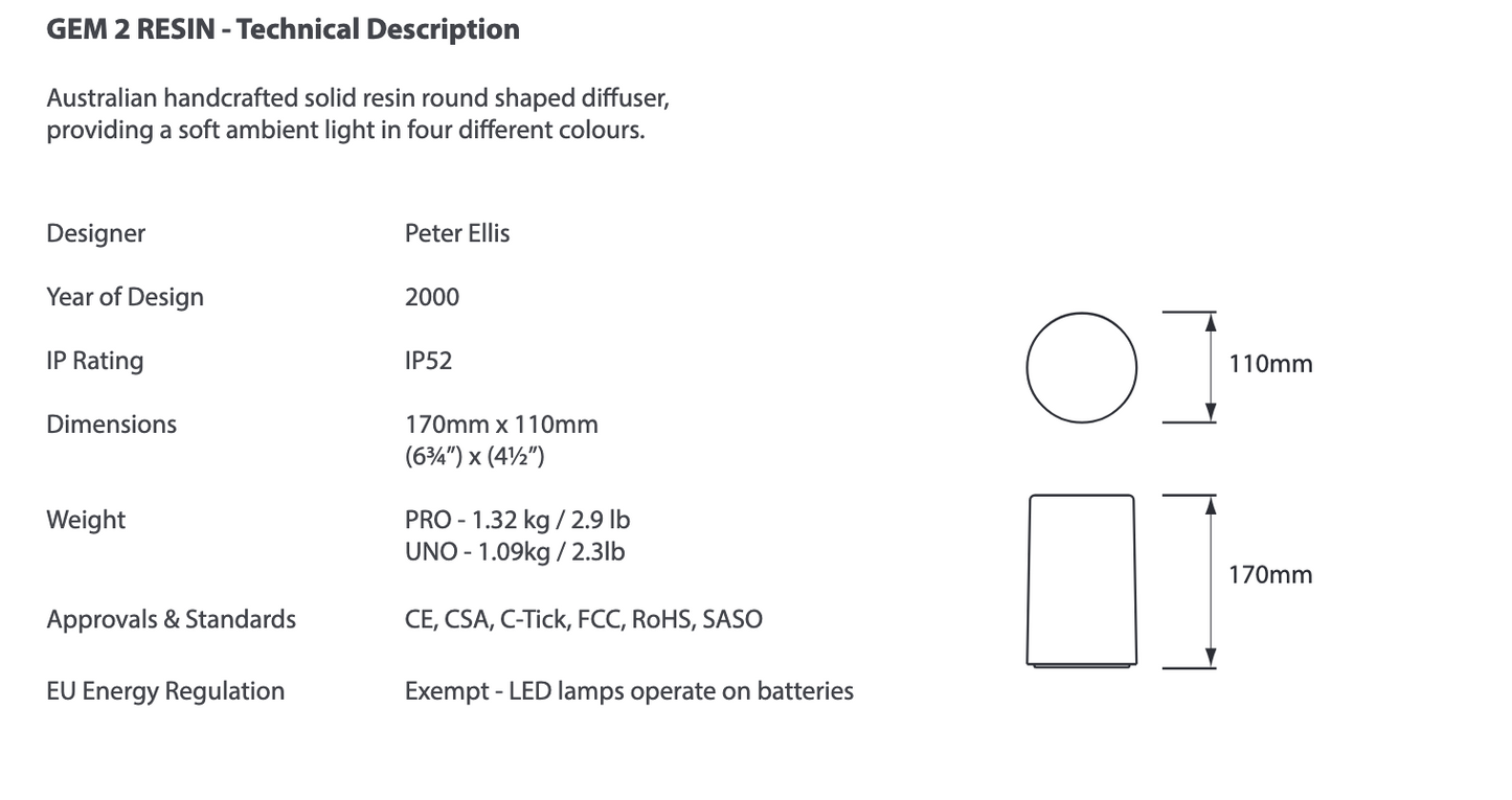 Portable Resin Bedside Lamp | Neoz Gem 2 | Long Battery Life