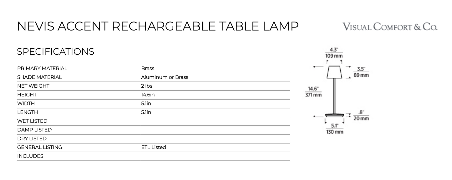 Visual Comfort Designer Rechargeable Sltb25 Cordless Table Lamps
