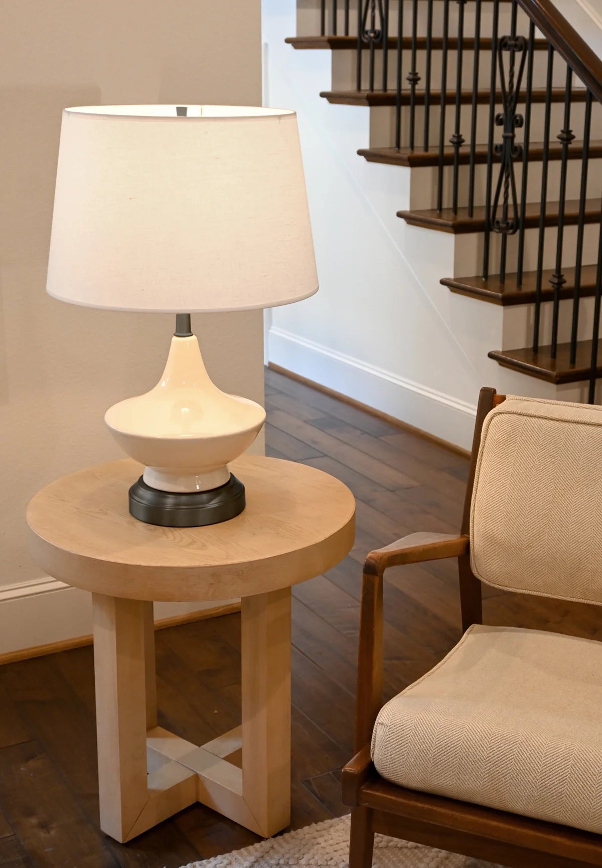 Oliver Ivory Cordless Table Lamp Black Finish on end table