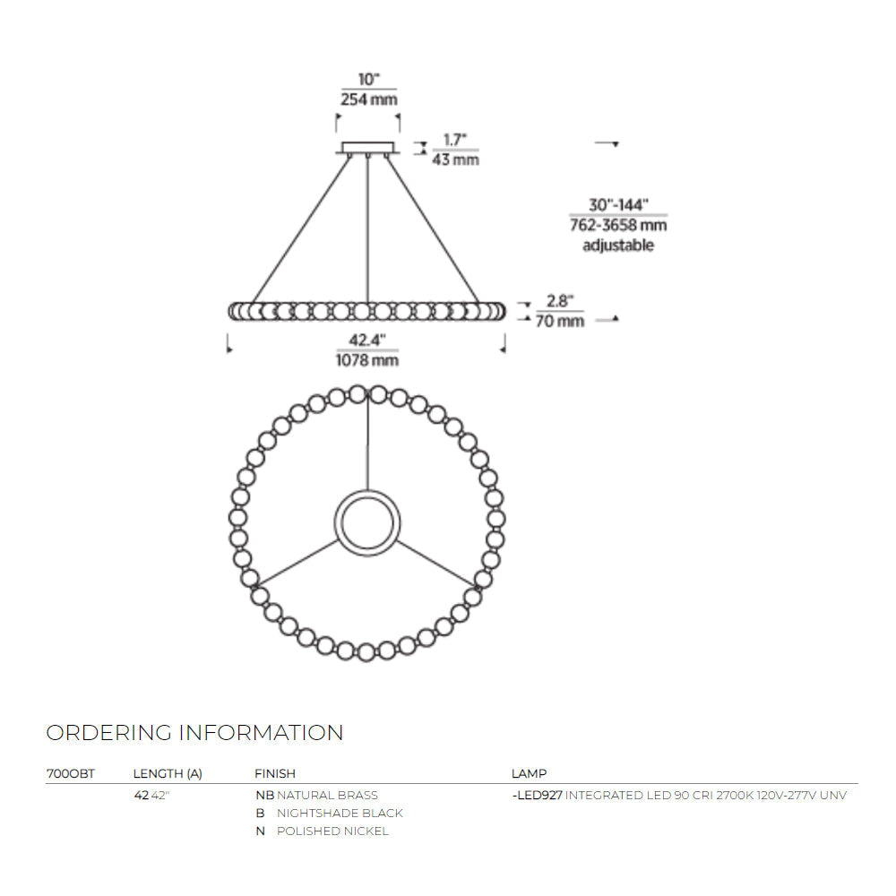 Visual Comfort Orbet 42 Chandelier Polished Nickel