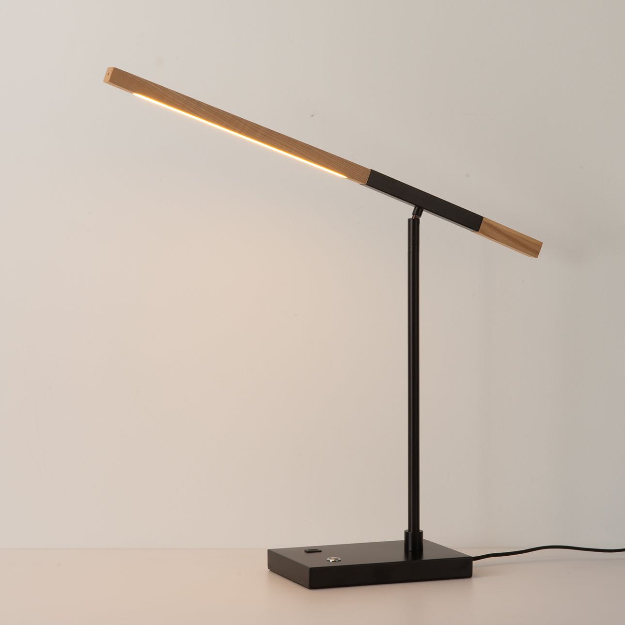 Port Table Lamp Matte Black Natural Ash Wood Usb Touch 1011572Mb by Nova California