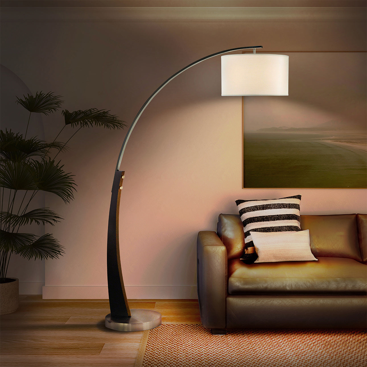 Plimpton 72 Arc Floor Lamp Espresso Wood Brushed Nickel 2110003A by Nova California