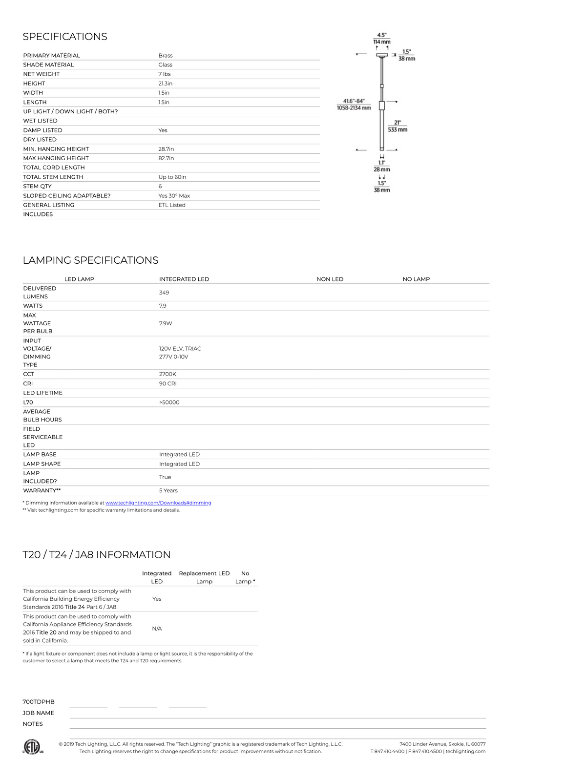 Visual Comfort Phobos Small spec sheet drawing with measurements, page 2