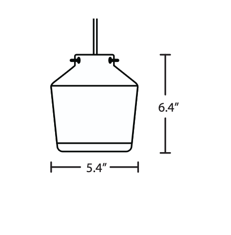 Technical line drawing of the Besa Pica 6 handcrafted glass pendant shade