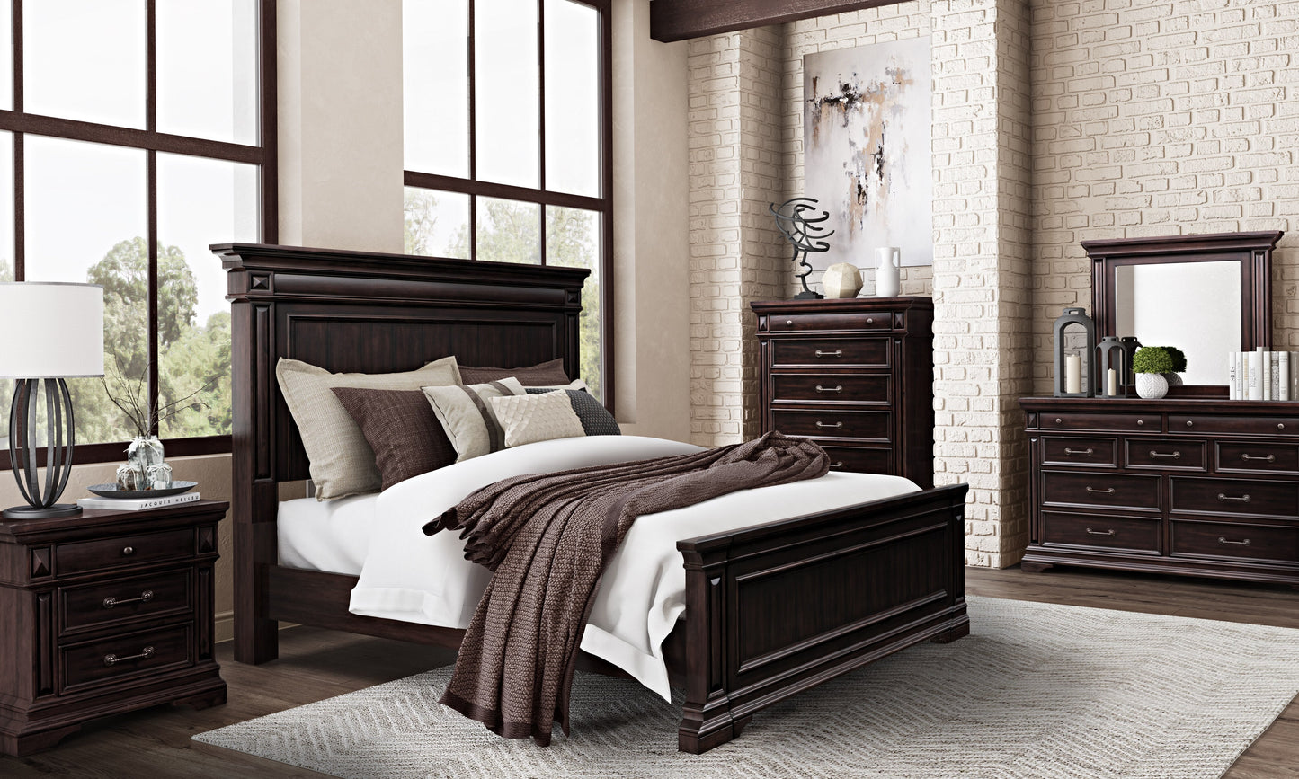 Stamford Wooden Upholstered Brown, Cream King Bed by Tov Furniture