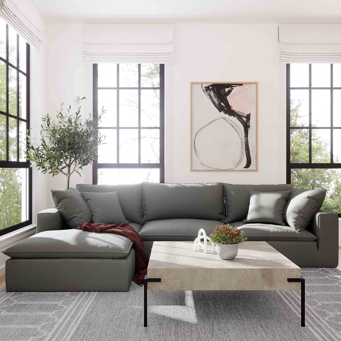 Cali Performance Fabric Modular Corner Chair Slate by Tov Furniture