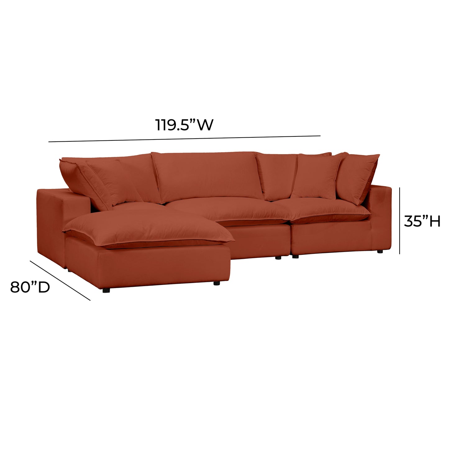 Cali 4-Piece Performance Fabric Modular Sectional Rust by Tov Furniture