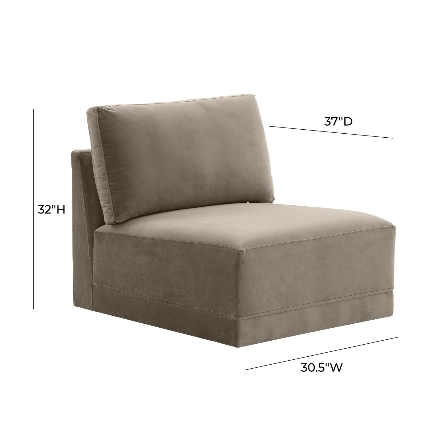 Willow Performance Velvet Modular Armless Chair Taupe by Tov Furniture