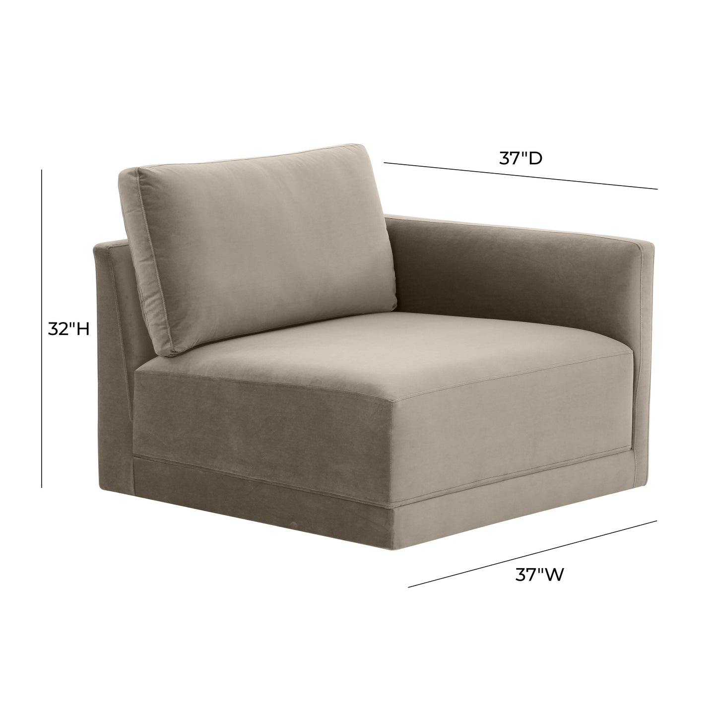 Willow Performance Velvet Modular RAF Corner Chair Taupe by Tov Furniture