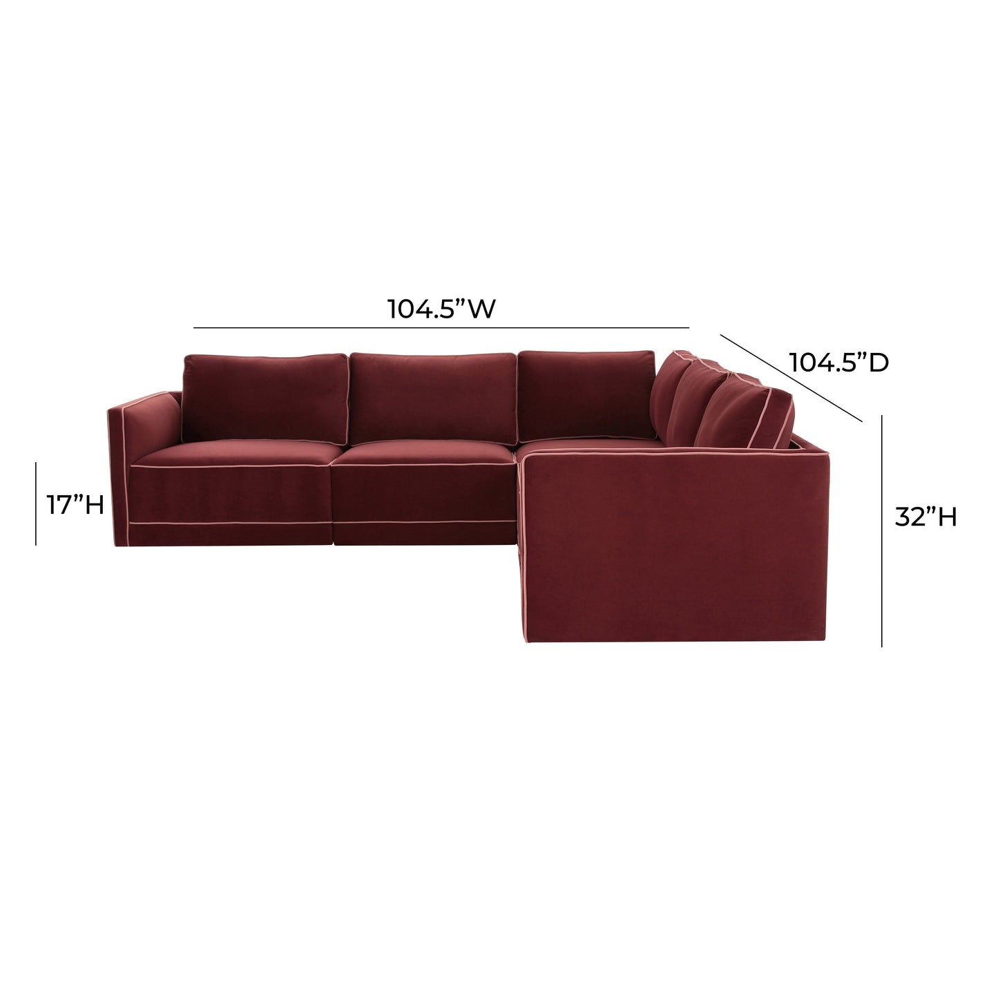 Willow 5-Piece Performance Velvet Modular L Sectional Red by Tov Furniture