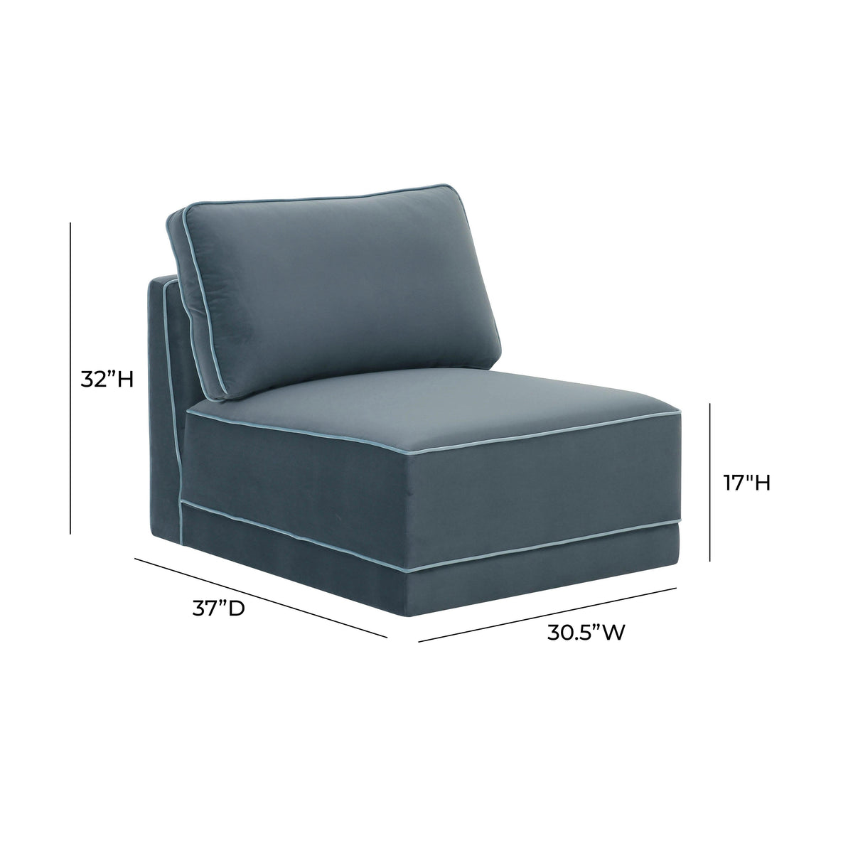 Willow Misty Blue Performance Velvet Modular Armless Chair by TOV Furniture – photo 4 of 4