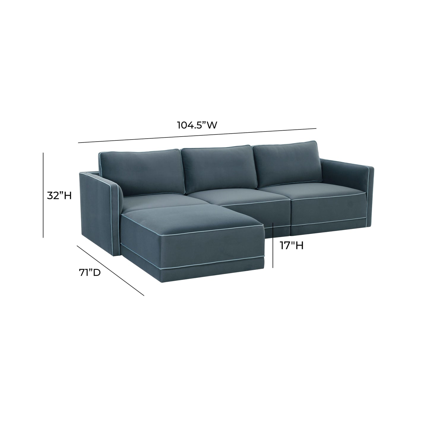 Willow 4-Piece Performance Velvet Modular Sectional Blue by Tov Furniture