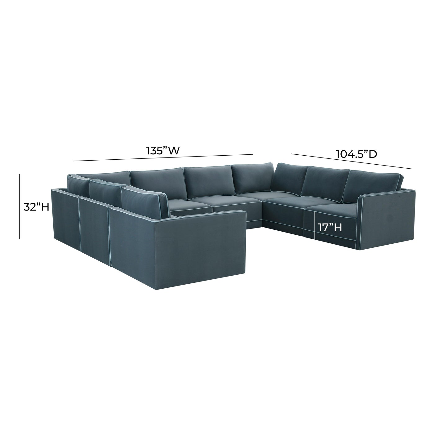 Willow 8-Piece Performance Velvet Modular Large U Sectional Blue by Tov Furniture