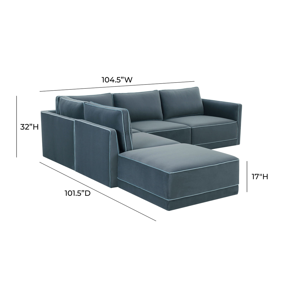 Willow Misty Blue Performance Velvet Modular LAF Sectional by TOV Furniture – photo 6 of 6